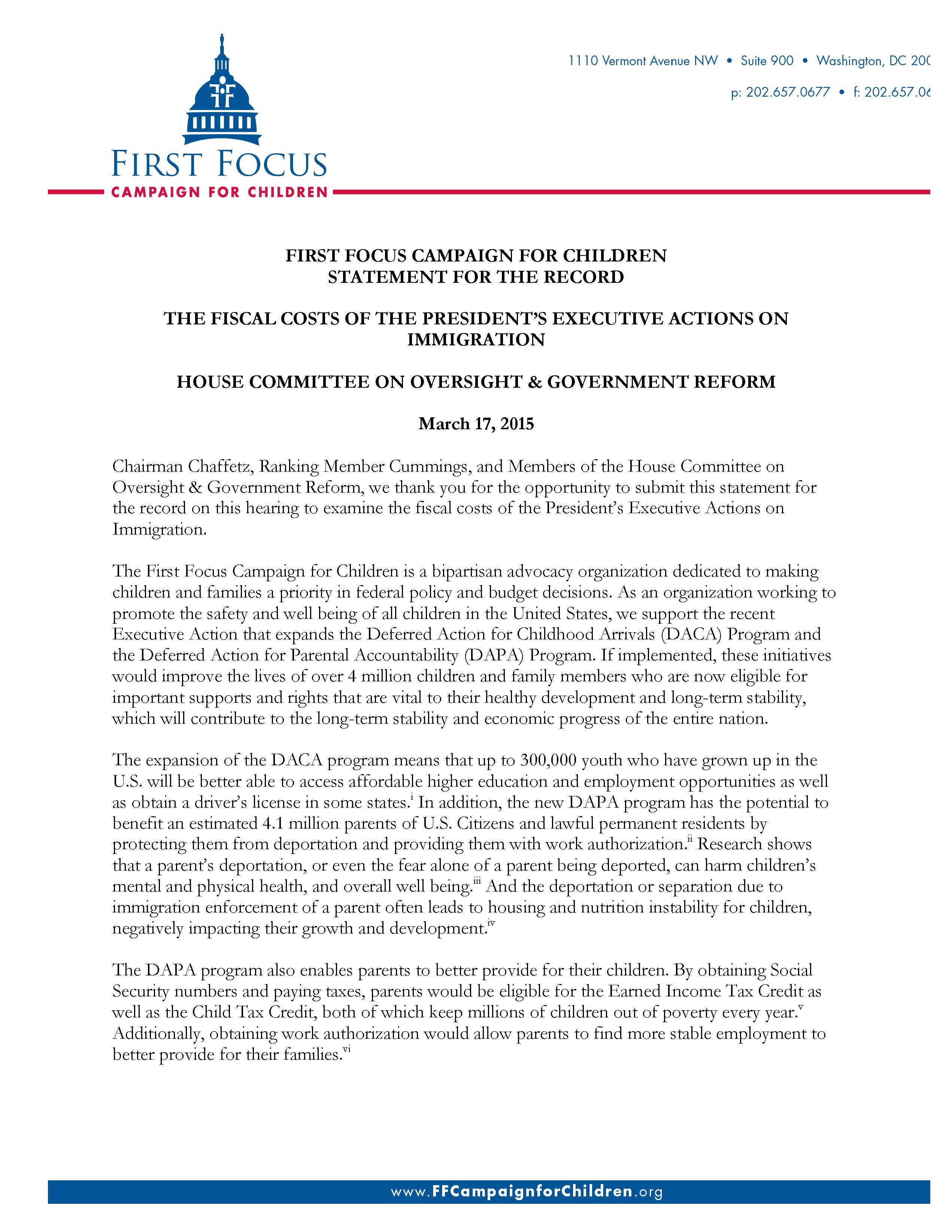 Statement for the Record, The Fiscal Costs of The President's Executive Actions on Immigration_Page_1